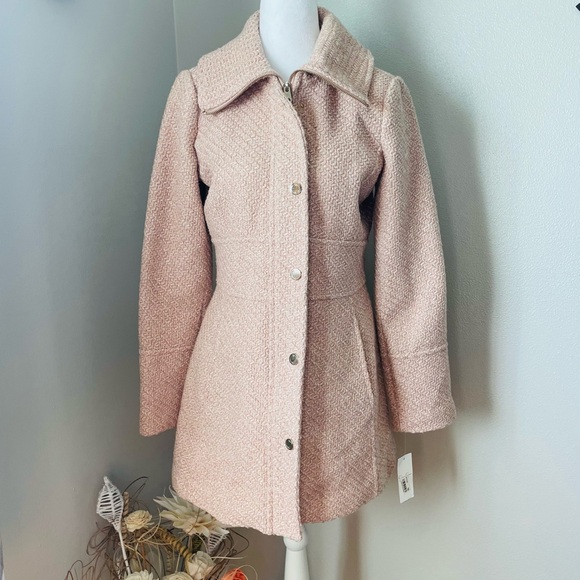 Jessica Simpson Pink Braided Tweed Wool Blend Coat Jacket Sz XS - Picture 1 of 11